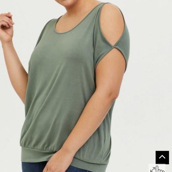 Torrid Super Soft Knits Green Cold Shoulder T-Shirt - Picture 2 of 10
